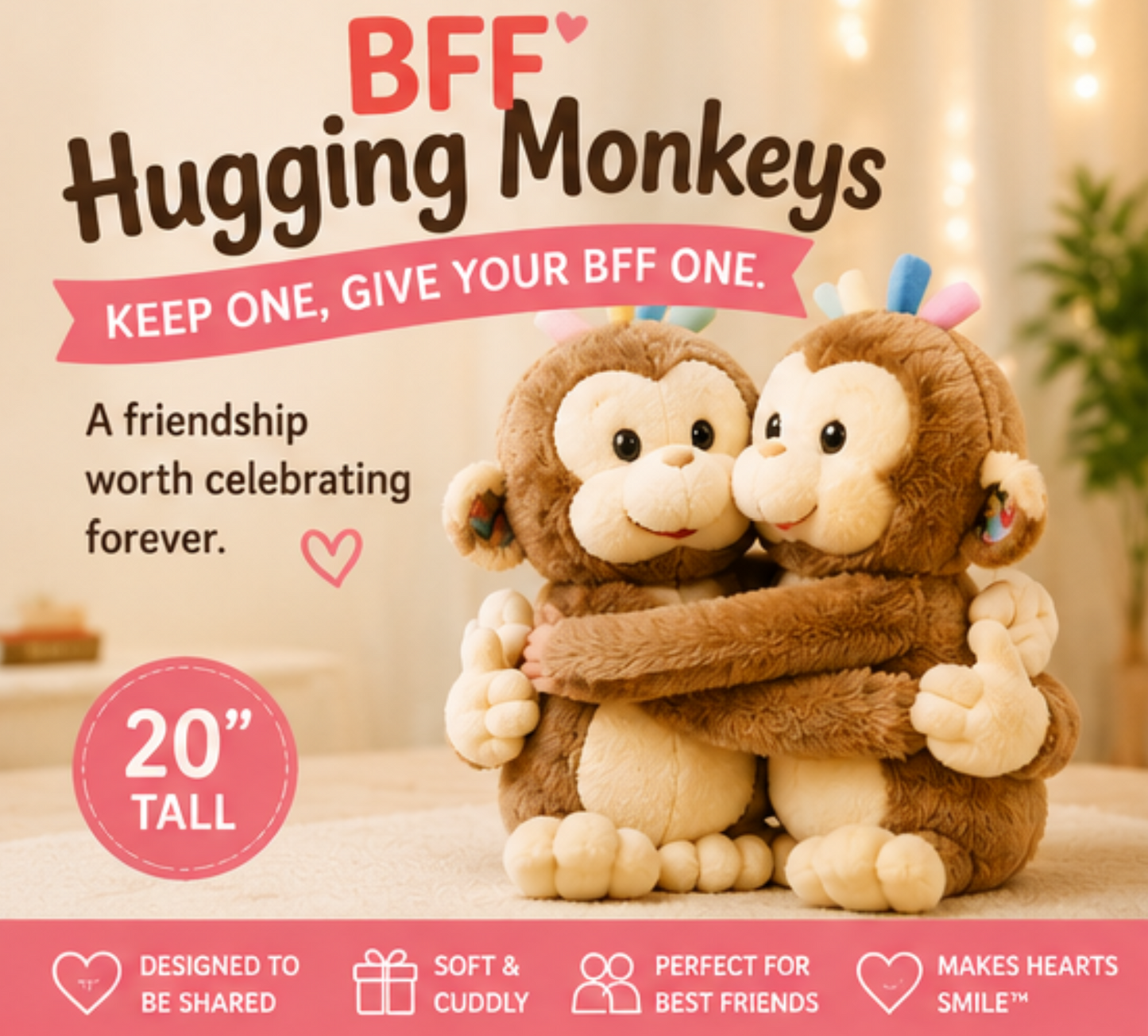 BFF Hugging Monkeys™ (20") – Best Friend Friendship Gift Set | Keep One, Give Your BFF One